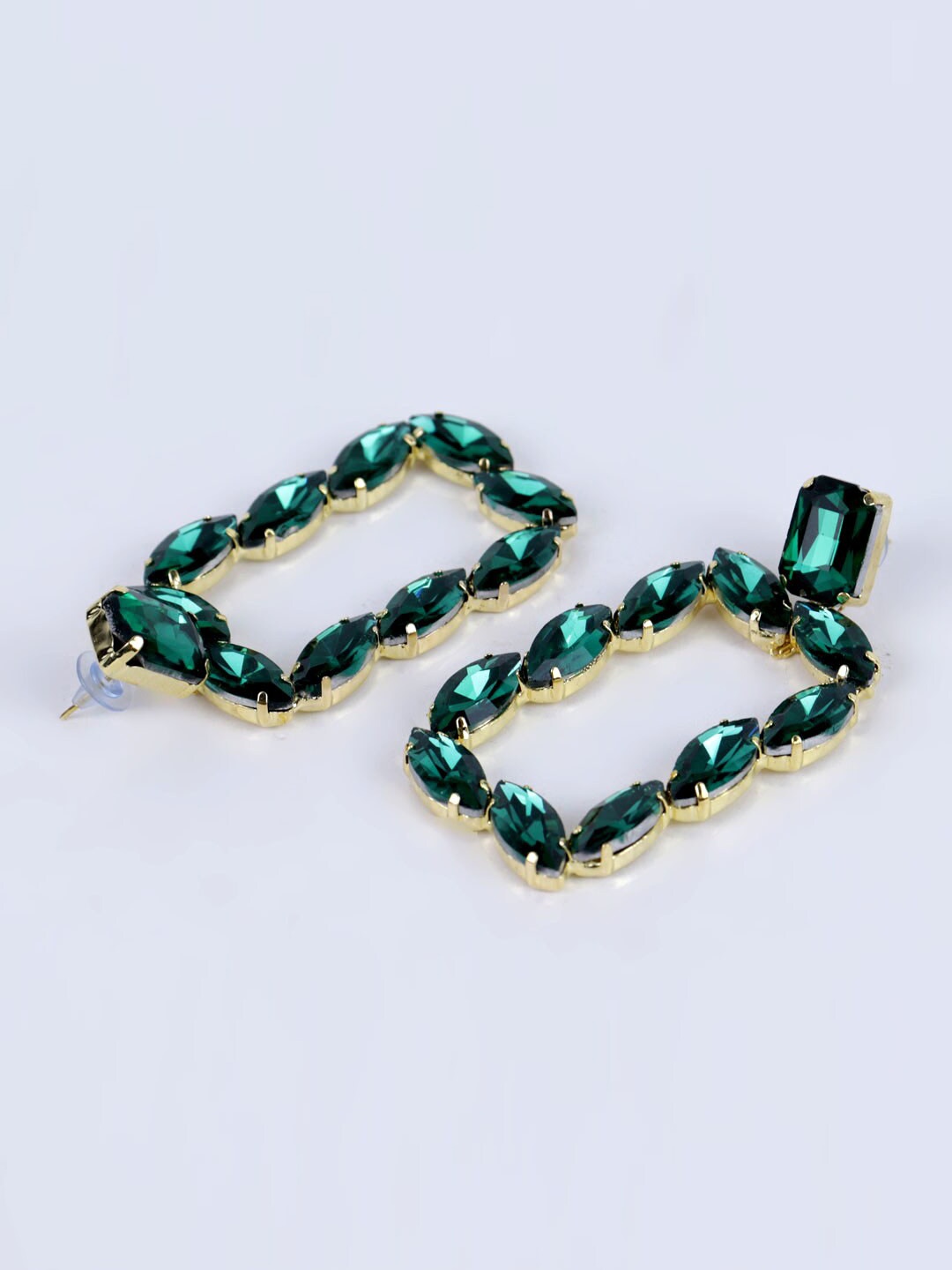 

VAGHBHATT Gold Plated Geometric Stone Studded Drop Earrings, Green