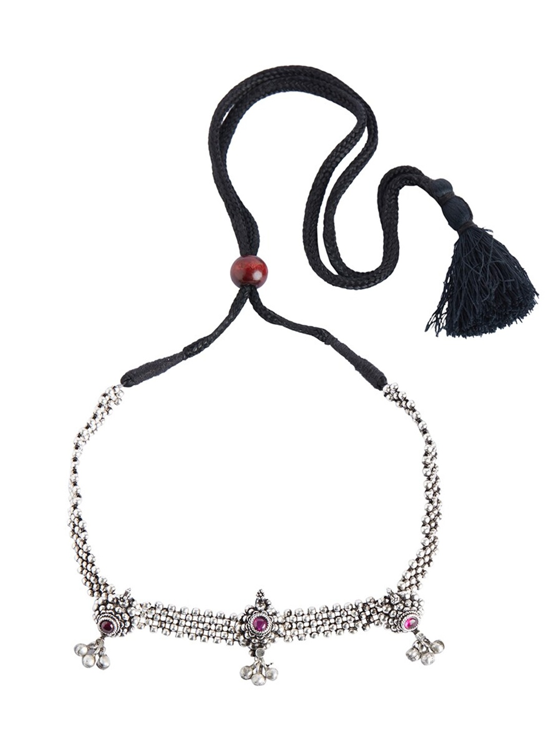 

ahilya Silver-Toned & Black Sterling Silver Handcrafted Necklace