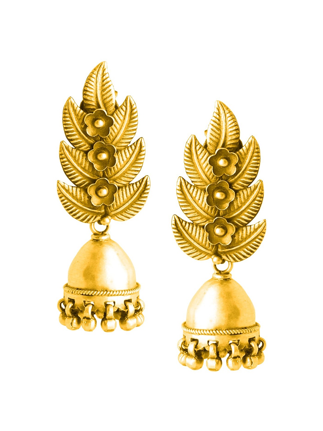

ahilya Gold-Plated 92.5 Sterling Silver Leaf Shaped Jhumkas
