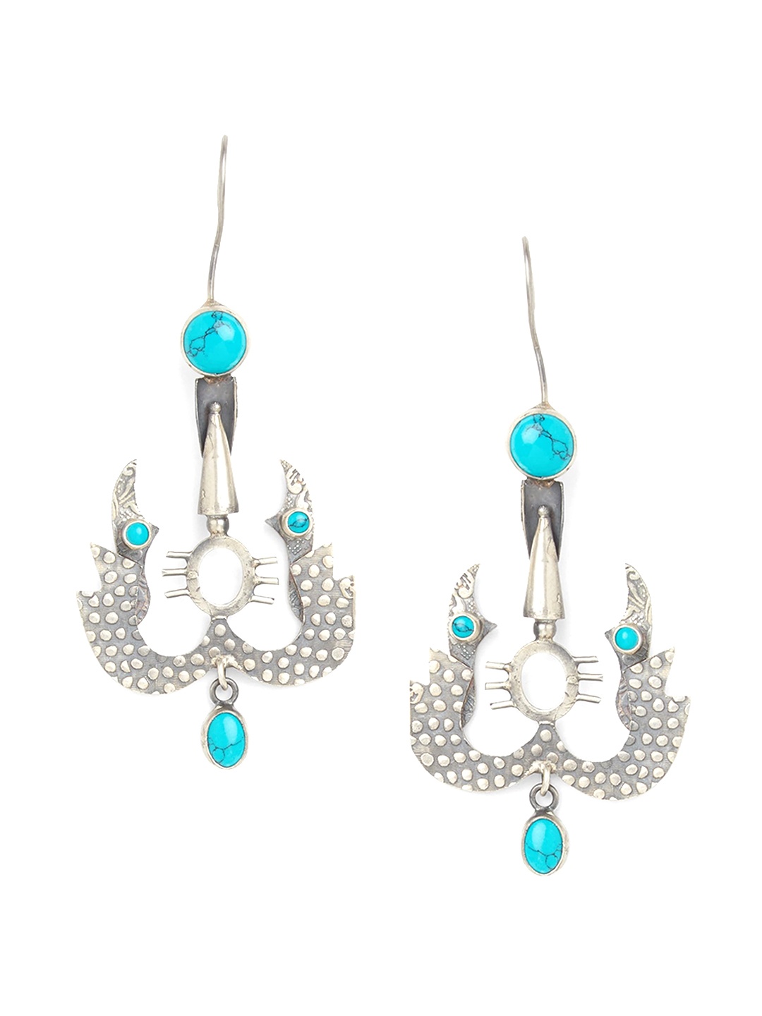 

ahilya 92.5 Sterling Silver Contemporary Trishul Drop Earrings, Blue