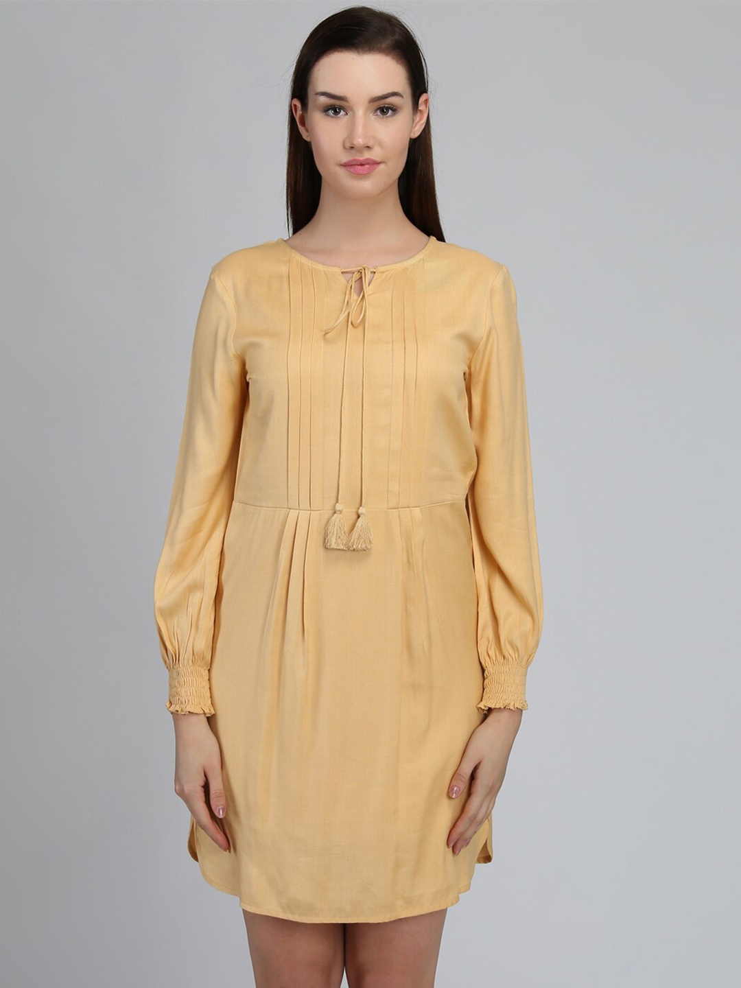 

DODO & MOA Tie-Up Neck A-Line Dress, Beige
