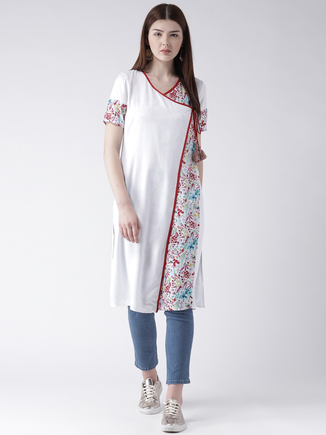 

DODO & MOA Floral Printed A-Line Kurta, White