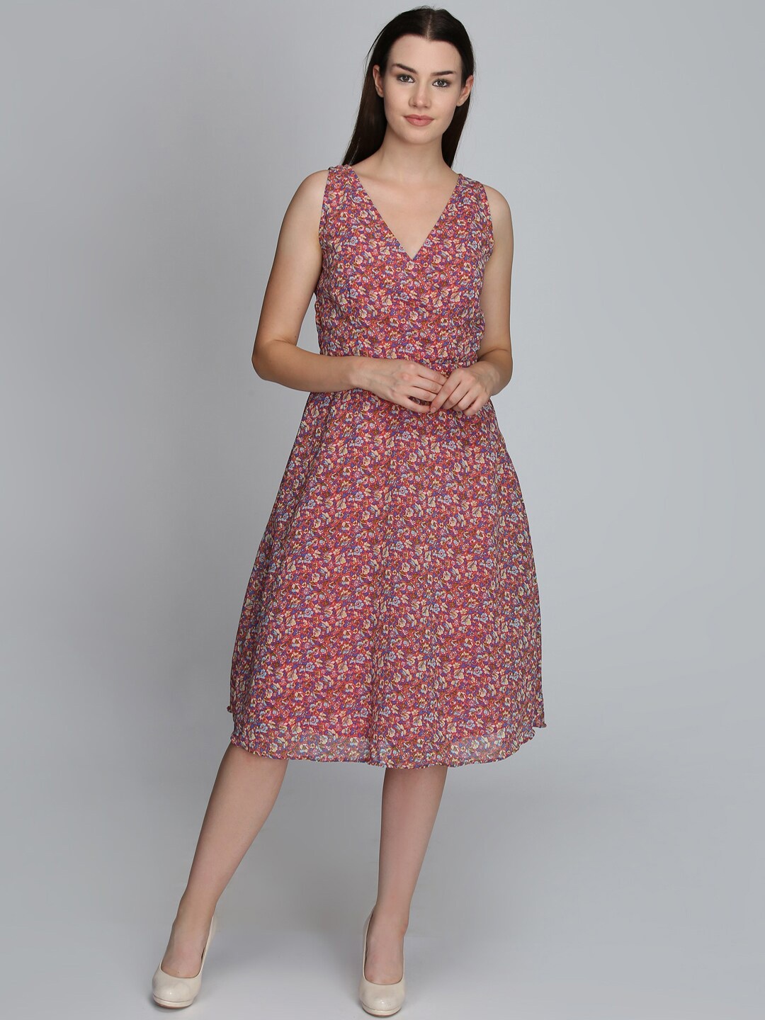 

DODO & MOA V-Neck Floral Printed Dress, Peach