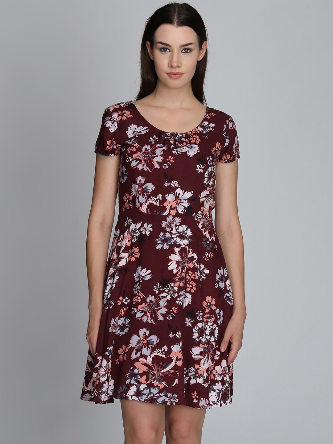 

DODO & MOA Round Neck Floral Dress, Maroon