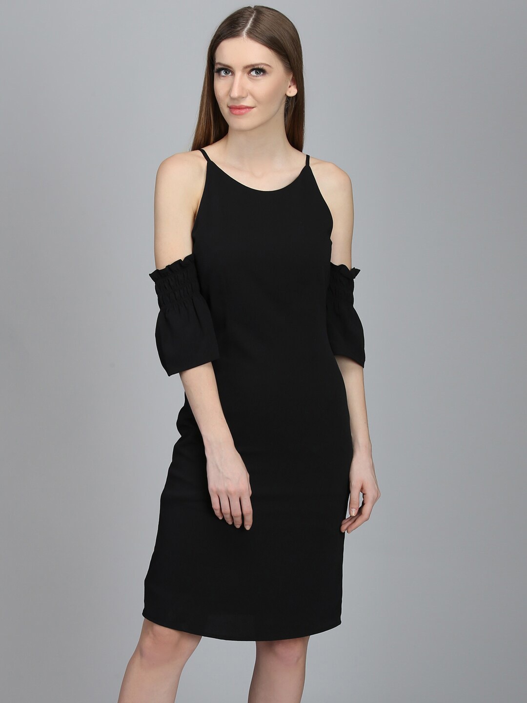 

DODO & MOA Cold-Shoulder Sleeves Sheath Dress, Black