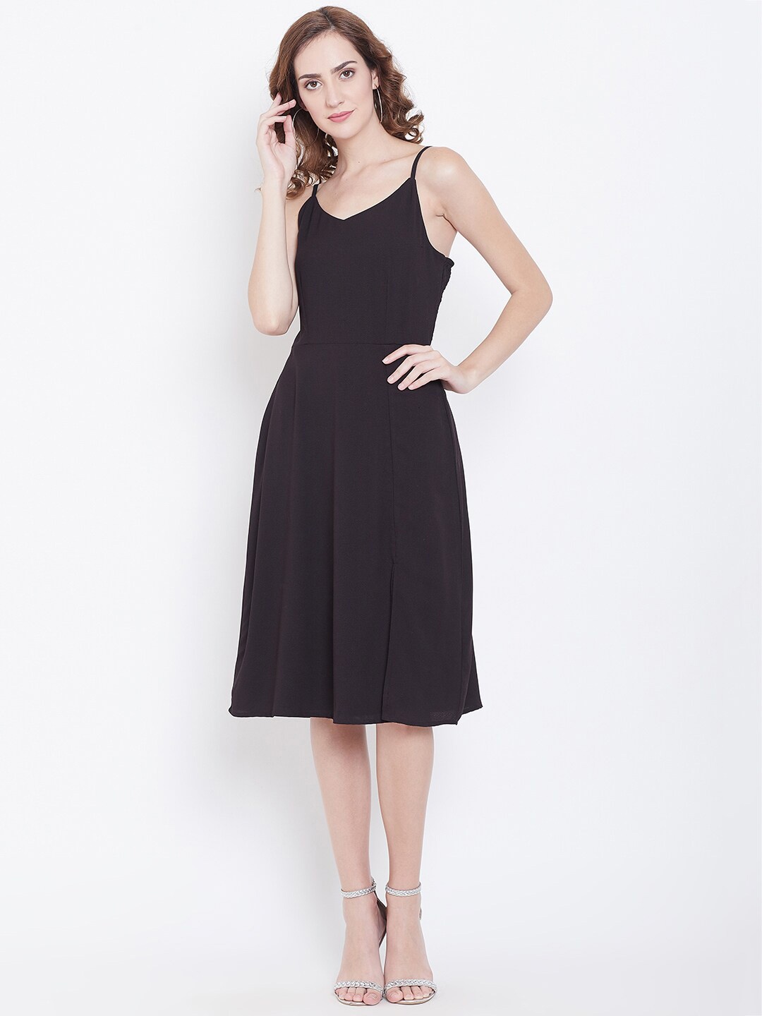 

DODO & MOA Smocked Shoulder Strap Fit And Flare Dress, Black