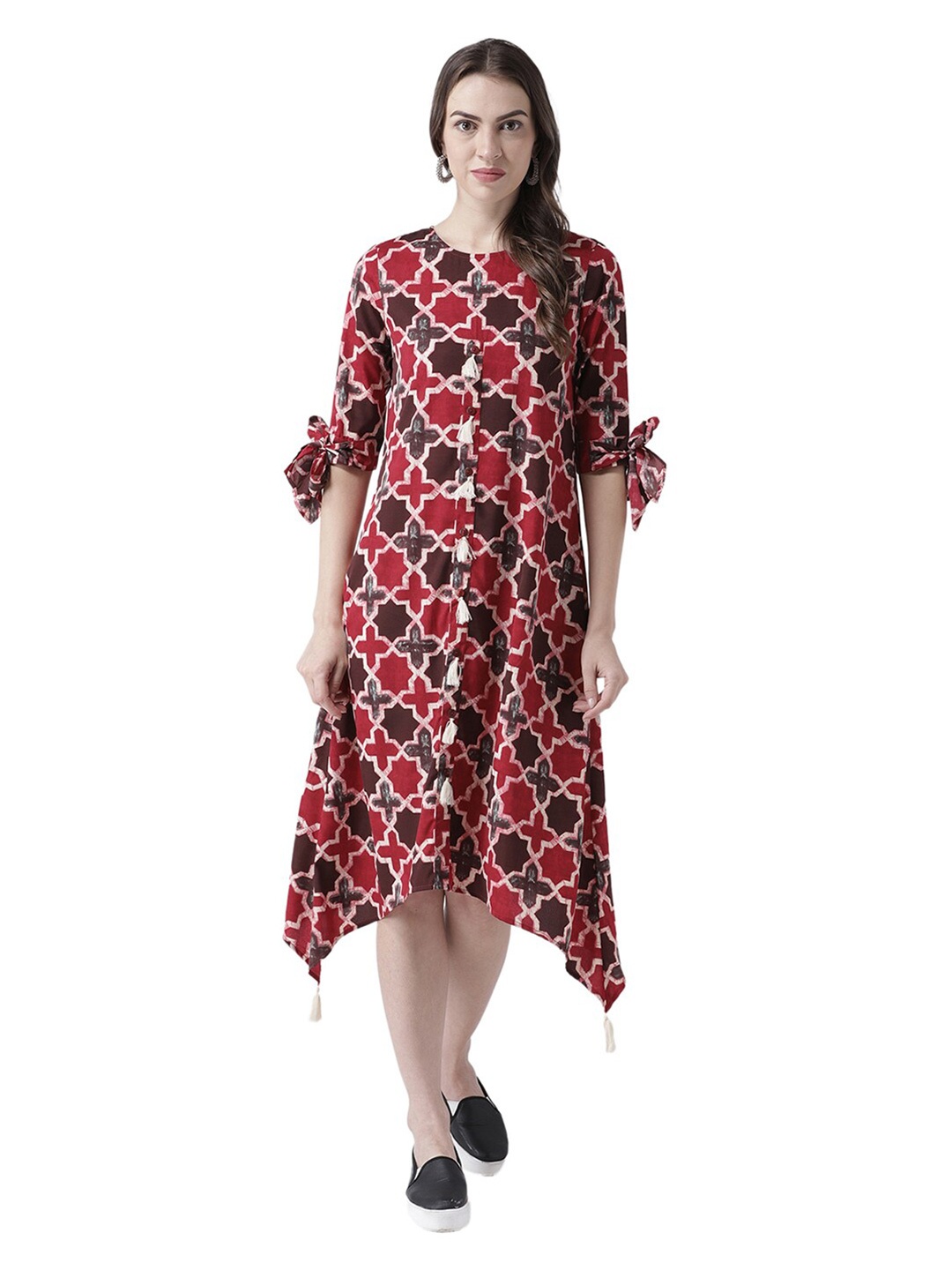 

DODO & MOA Geometric Printed A-Line Midi Dress, Maroon