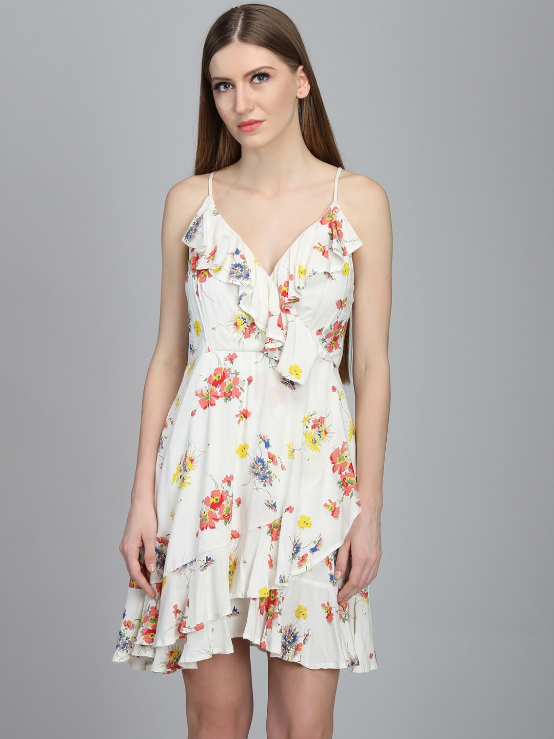 

DODO & MOA Off White Floral Halter Neck A-Line Dress