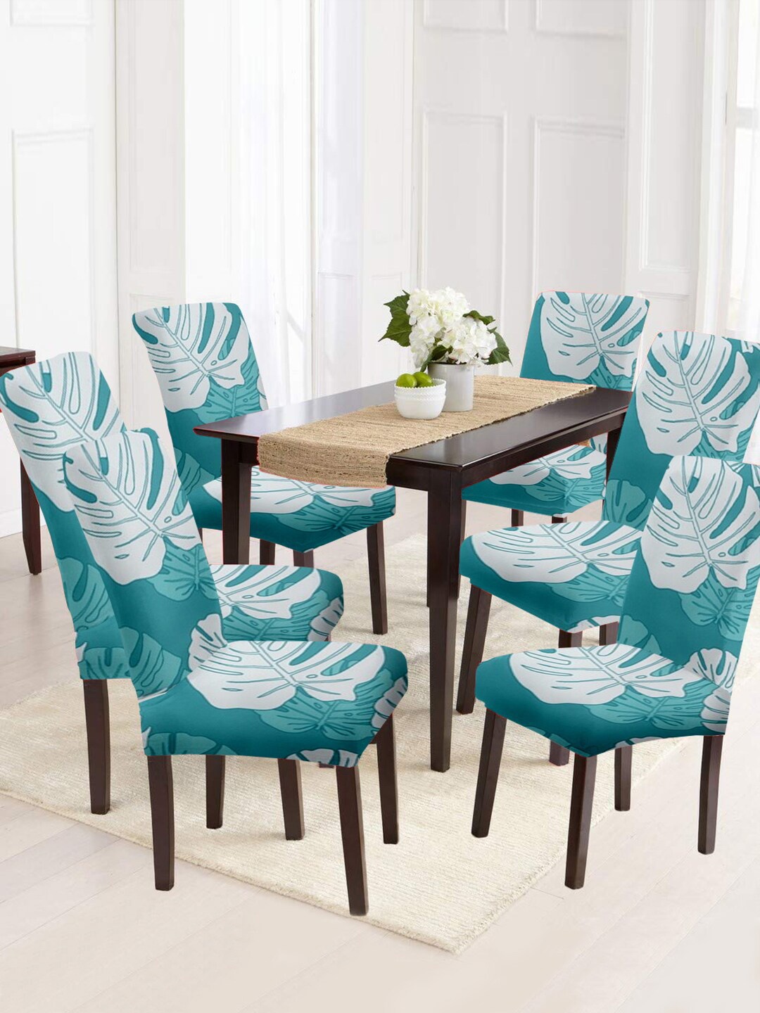 

Cortina Sea Green & White 6 Pieces Printed Super Stretchable Chair Covers