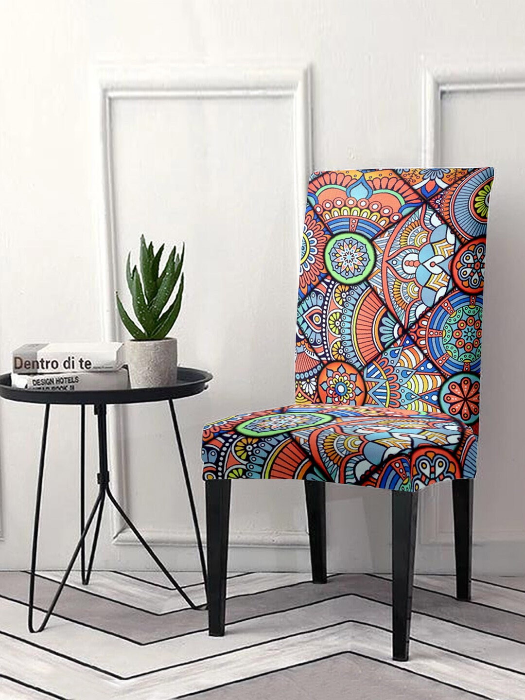 

Cortina Orange & Blue Printed Super Stretchable Chair Covers