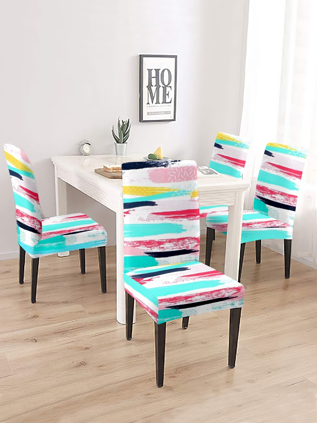 

Cortina White & Turquoise Blue 4 Pieces Printed Super Stretchable Chair Covers