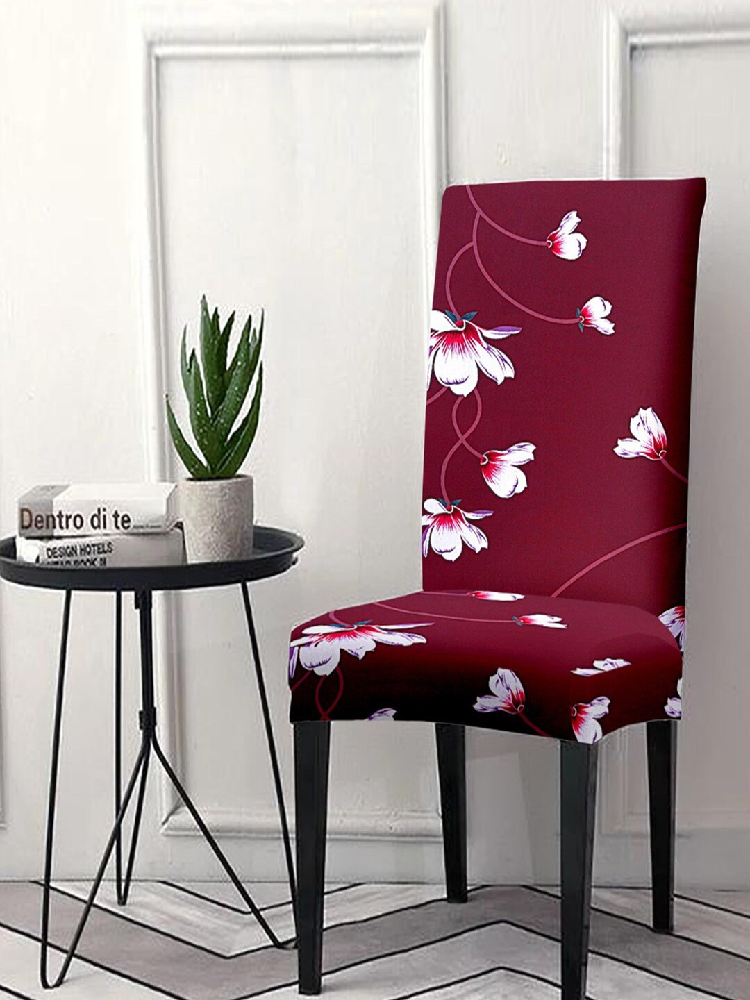 

Cortina Maroon & White Printed Super Stretchable Chair Cover