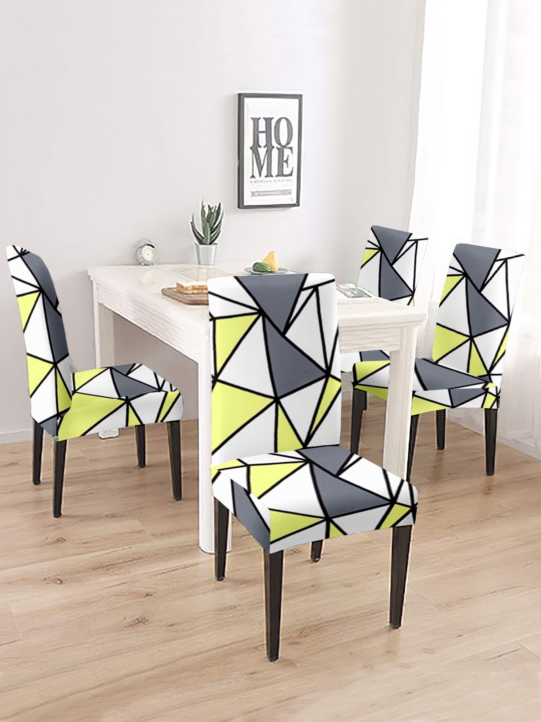 

Cortina White & Grey 4 Pieces Printed Super Stretchable Chair Covers