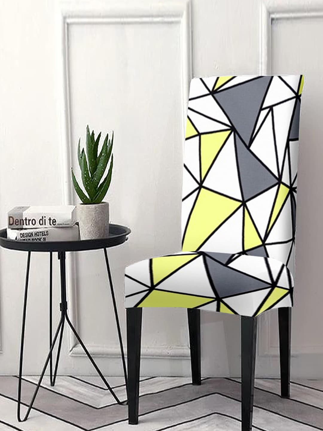 Cortina White & Grey Printed Super Stretchable Chair Cover