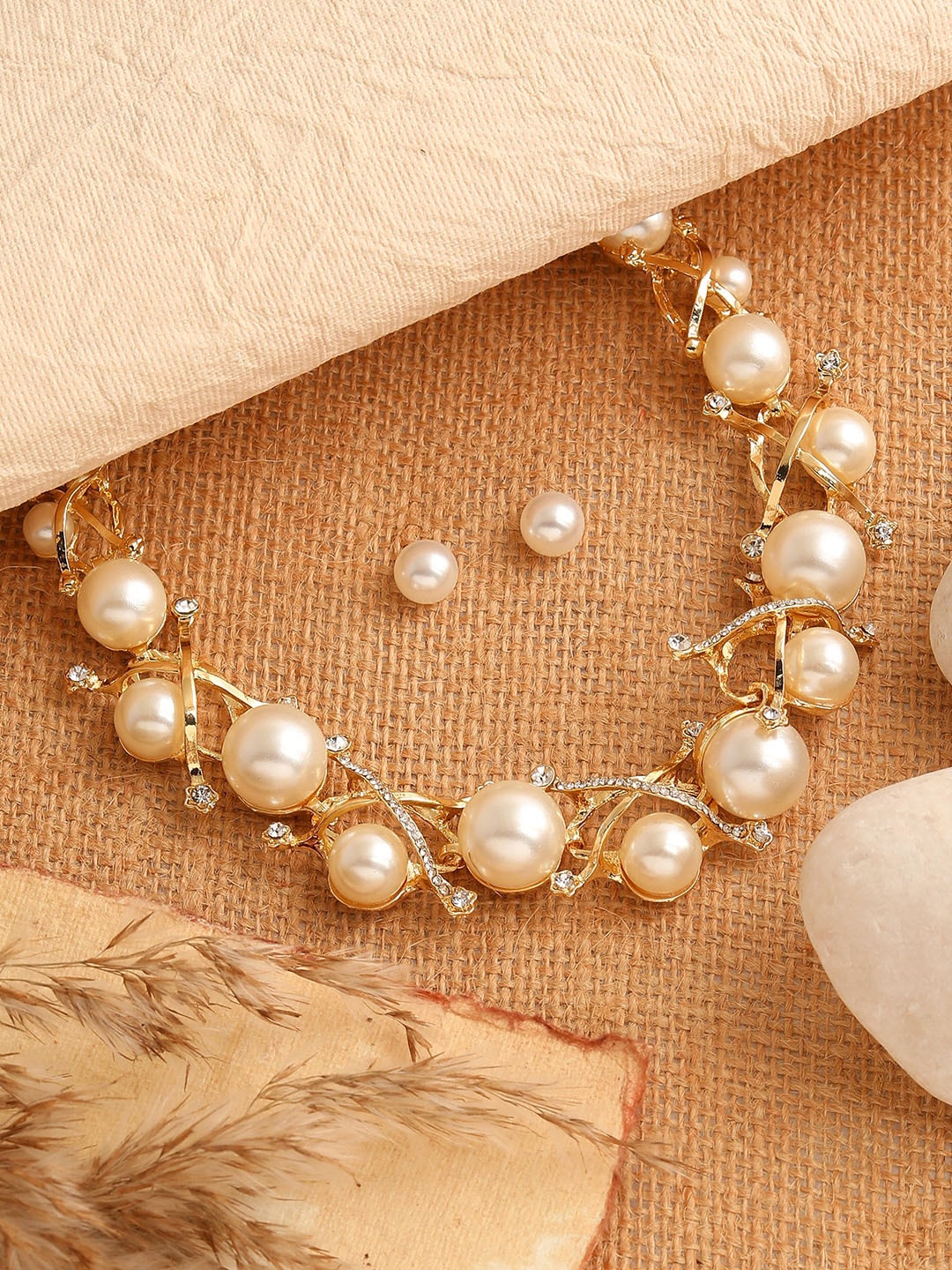 

SOHI Gold-Plated Stone-Studded Artificial Beads Jewellery Set