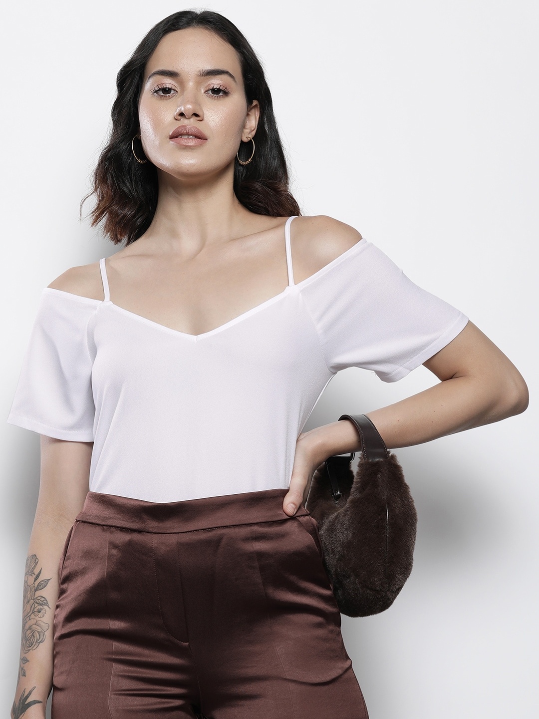 

Boohoo Strappy Off-Shoulder Bardot Top, White