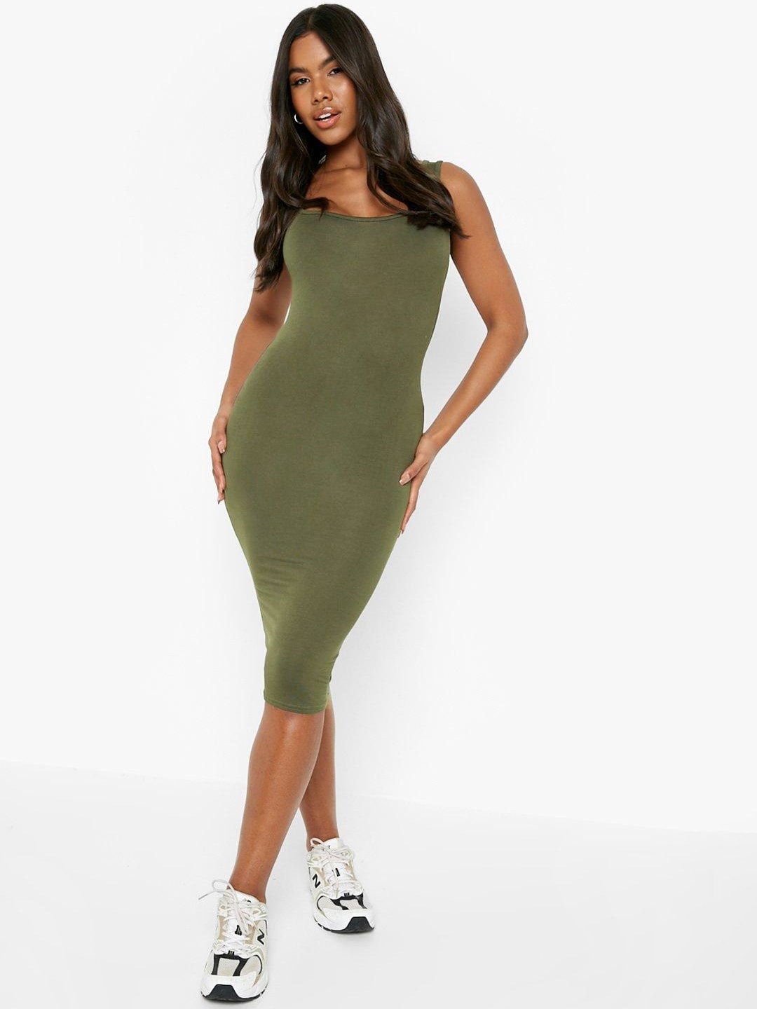 

Boohoo Square Neck Bodycon Midi Dress, Olive