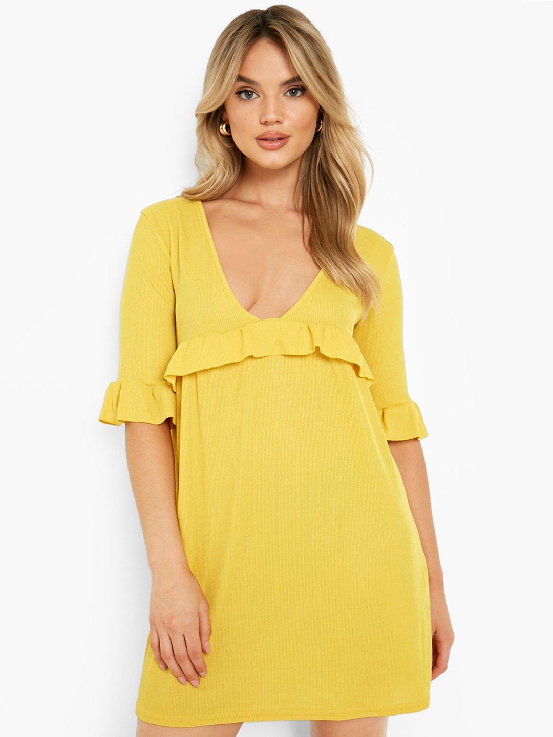 

Boohoo Ruffle A-Line Mini Dress, Yellow