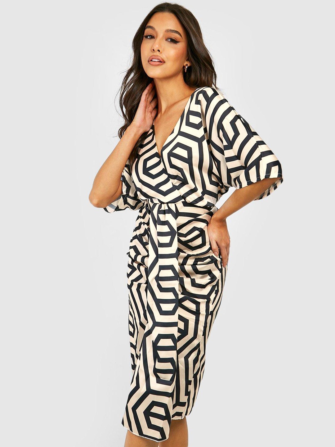 

Boohoo Geometric Printed Sheath Midi Dress, Off white