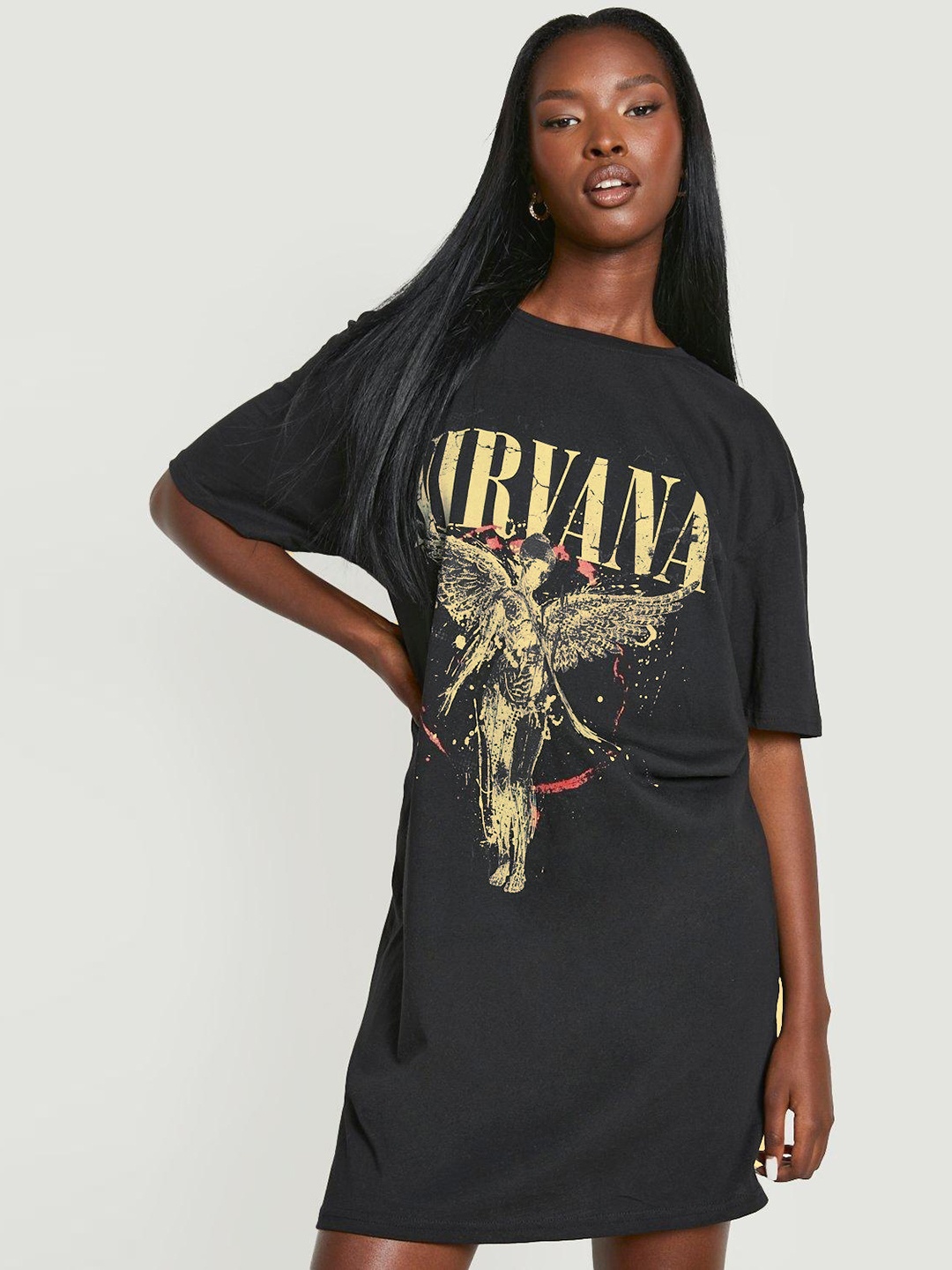 

Boohoo Graphic Print Pure Cotton Oversized T-shirt Dress, Black