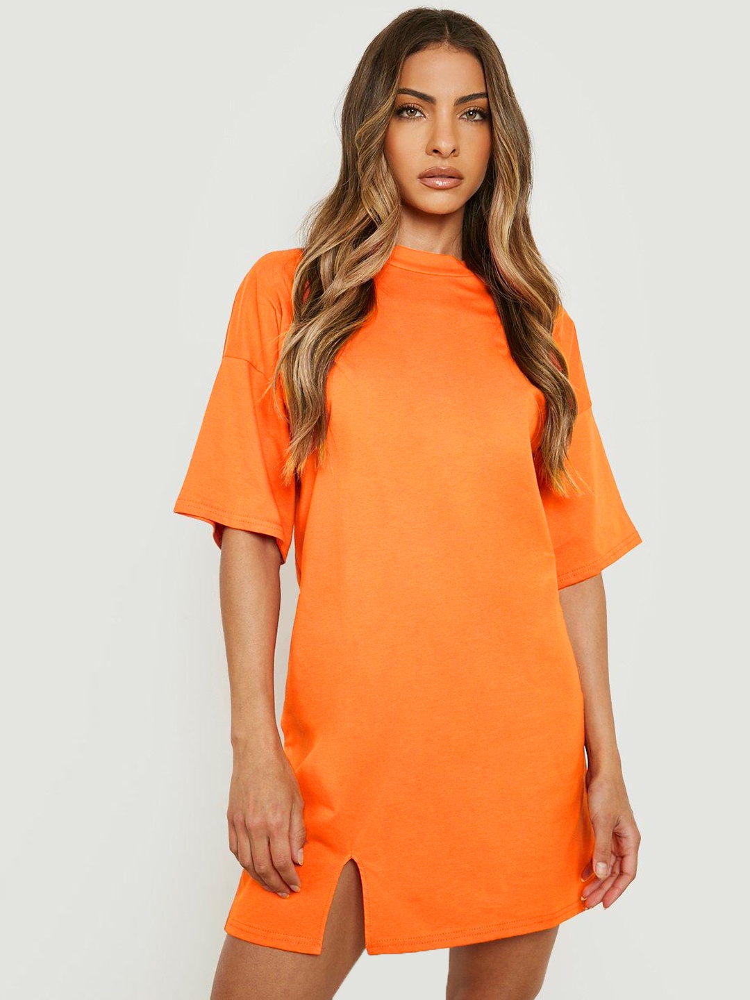 

Boohoo Pure Cotton Oversized Mini T-shirt Dress, Orange