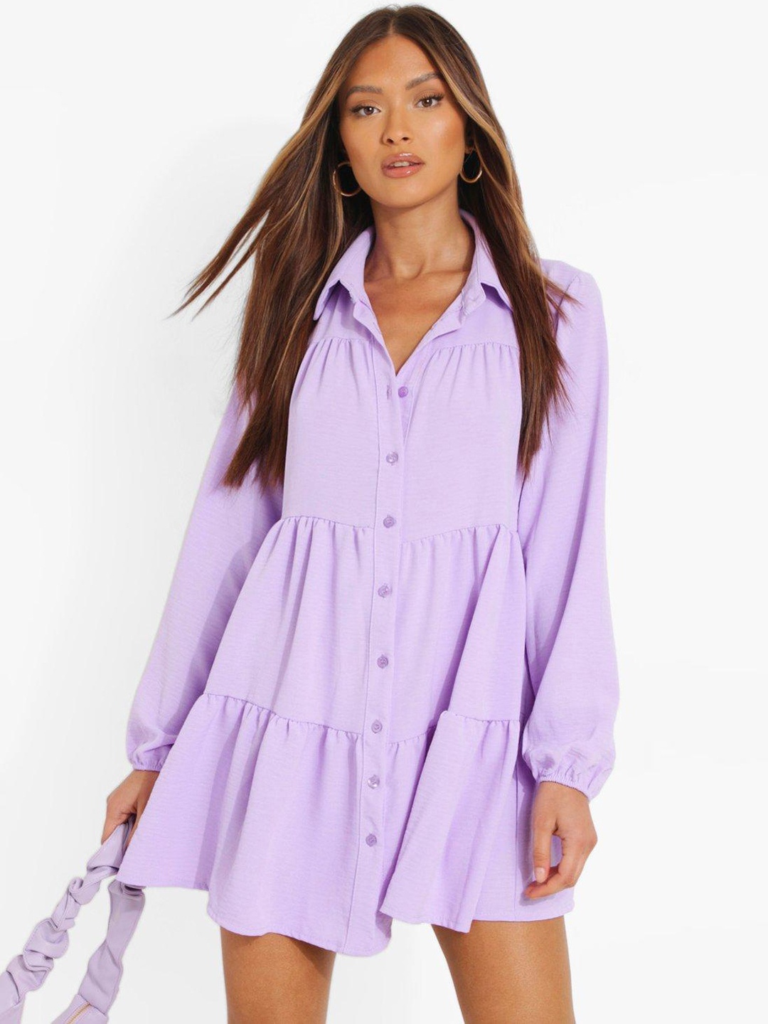 

Boohoo Tiered A-Line Mini Dress, Lavender