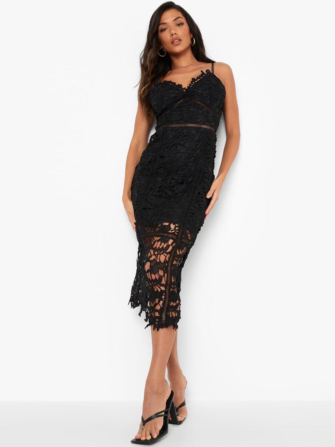 

Boohoo Lace Sheath Midi Dress, Black