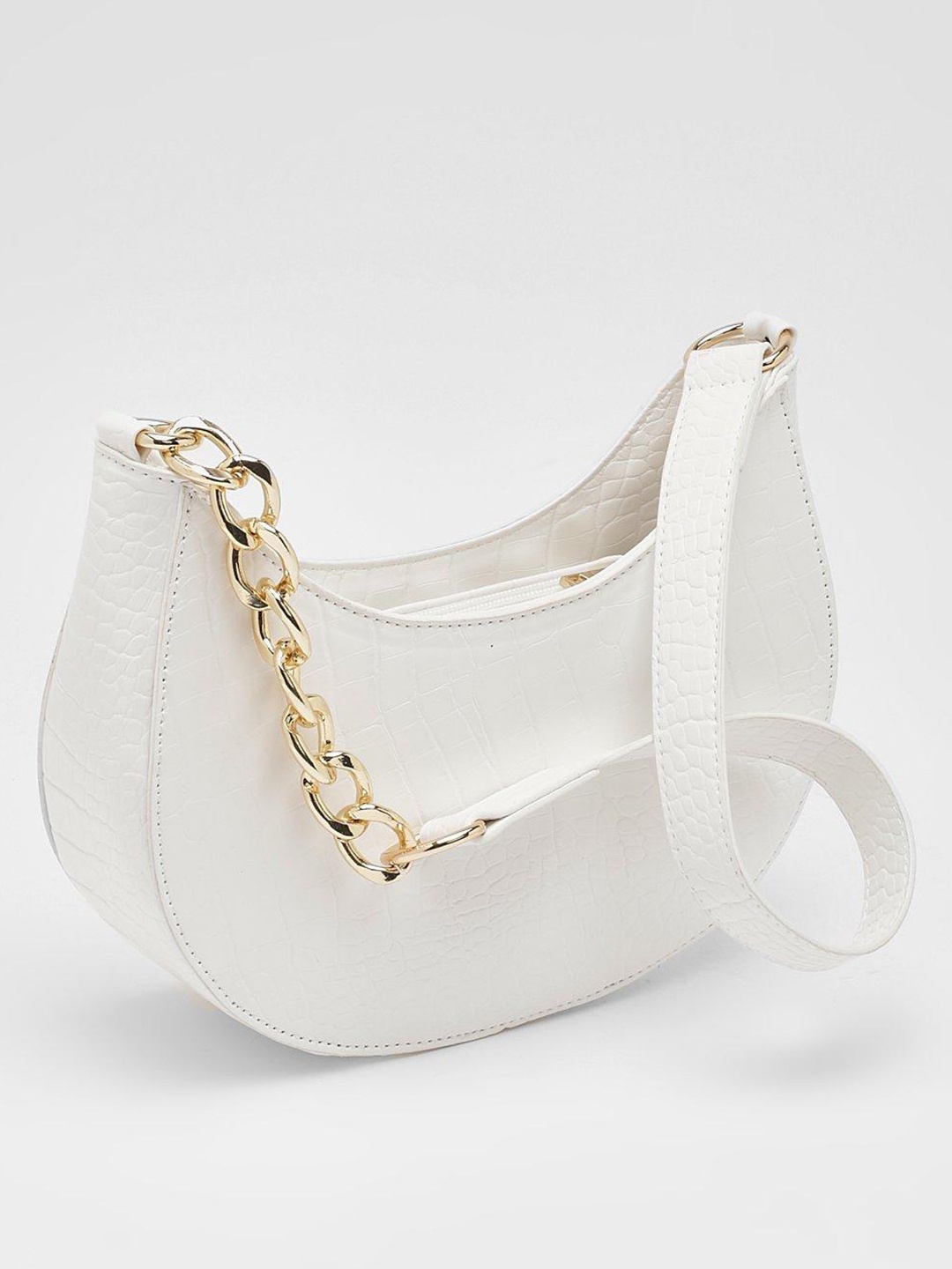 

Boohoo Croc Textured Baguette Bag, White