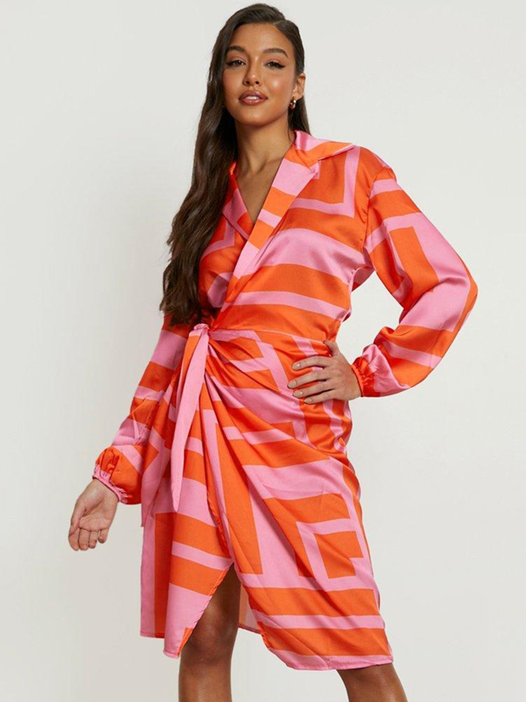 

Boohoo Striped Satin Midi Dress, Orange