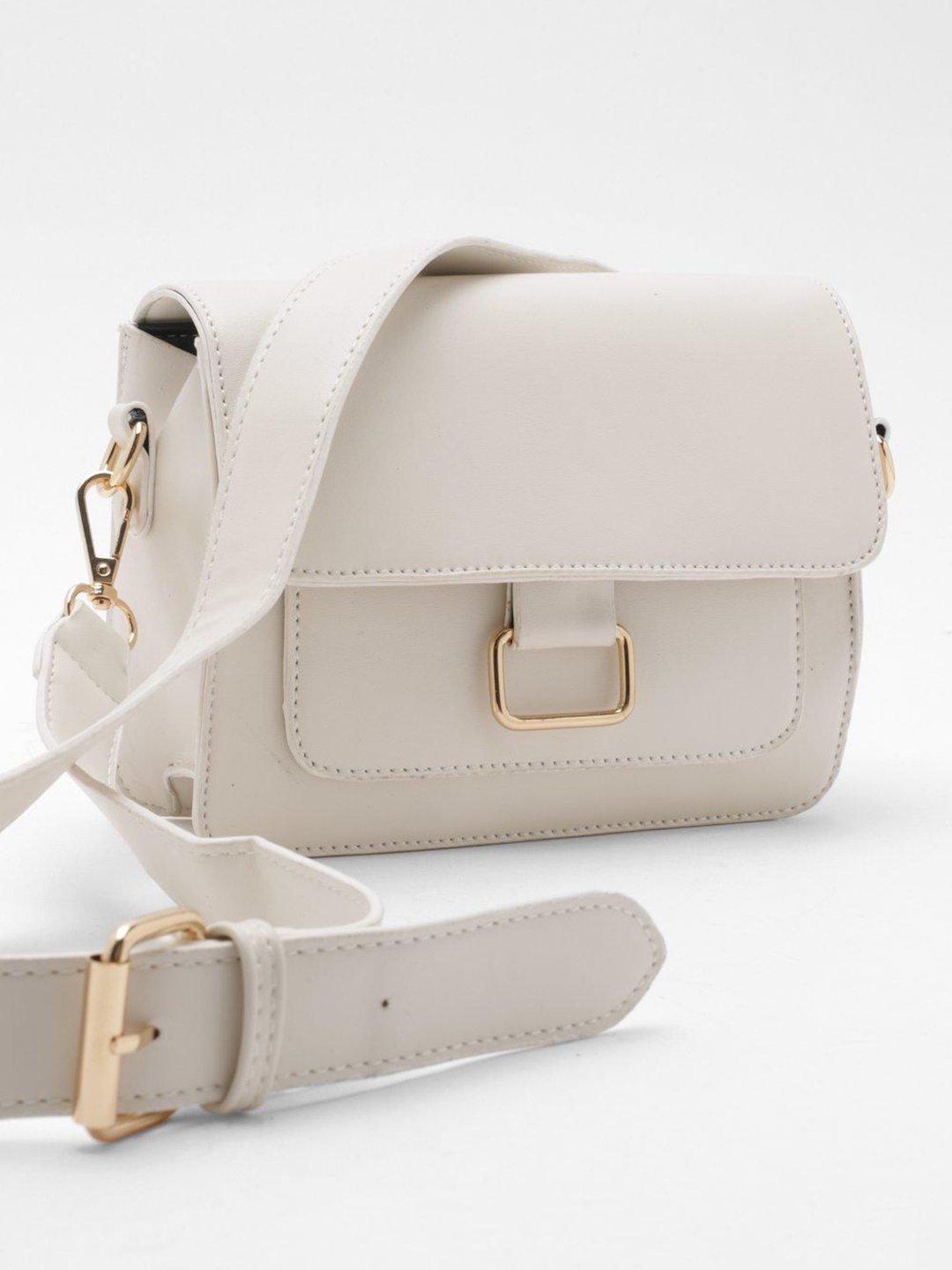 

Boohoo Structured Sling Bag with Metal Detail, Beige