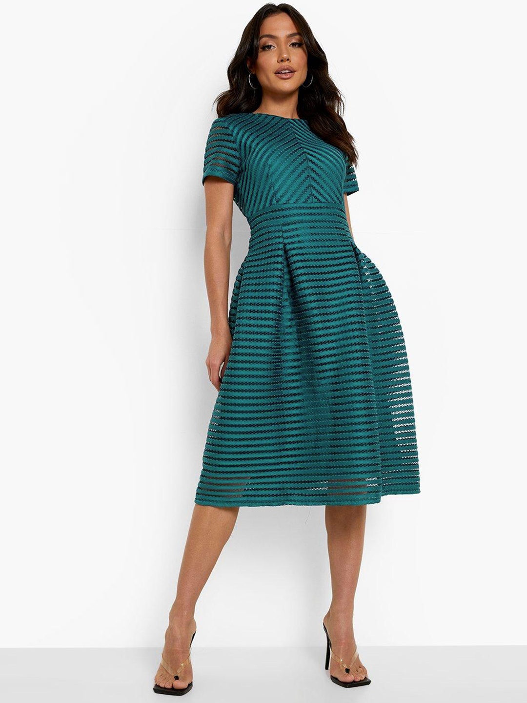 

Boohoo Self Design Pleated A-Line Midi Dress, Teal