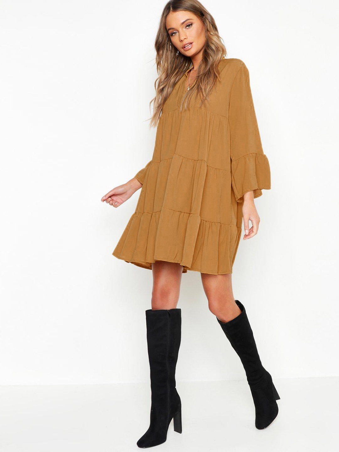 

Boohoo Tiered A-Line Dress, Mustard