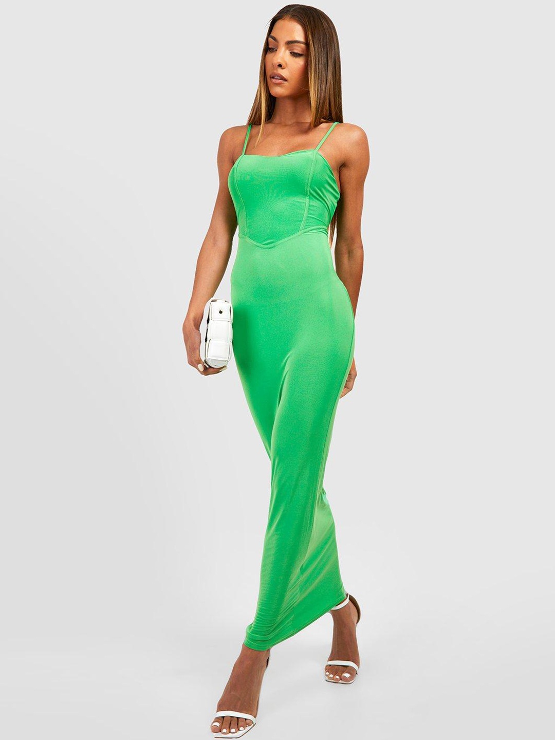 

Boohoo Solid Shoulder Straps Maxi Dress, Green