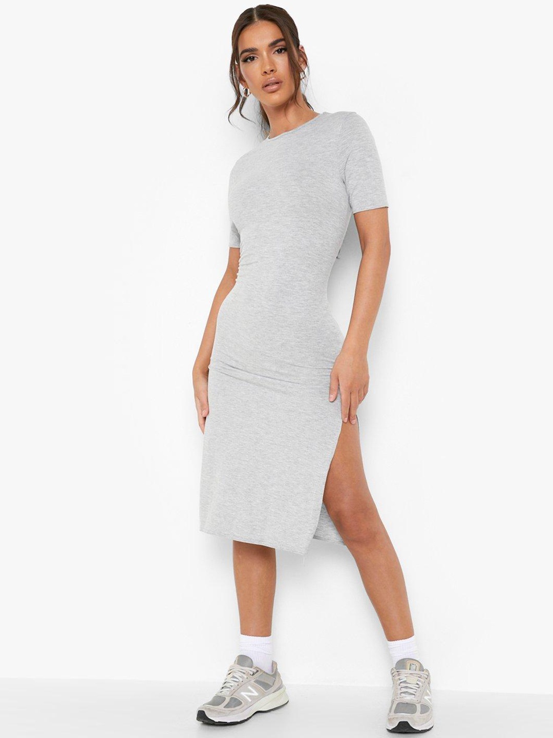 

Boohoo Sheath Side Slits Midi Dress, Grey