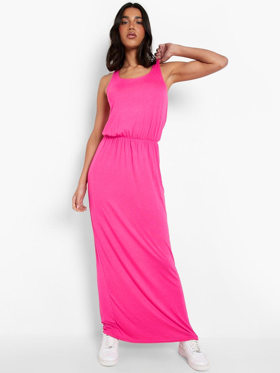 

Boohoo Solid Gathered & Pleated Maxi Dress, Pink