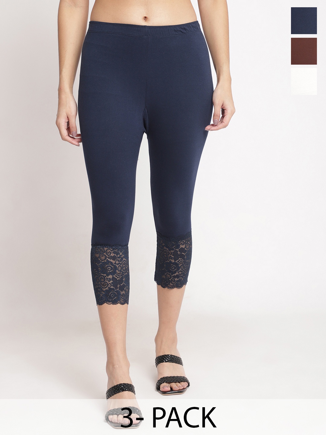 

Jinfo Women Pack Of 3 Skinny Fit Capris, Navy blue
