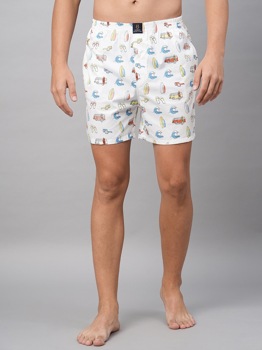 

URBAN SCOTTISH Men Conversational Printed Pure Cotton Boxers, White