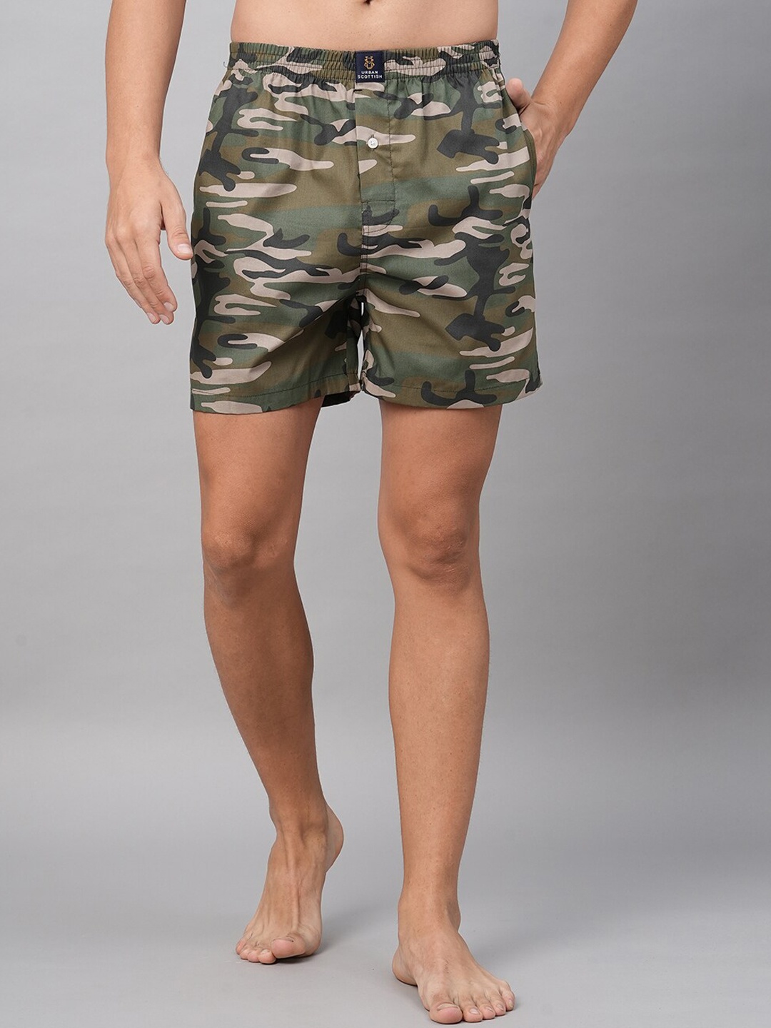

URBAN SCOTTISH Men Camouflage Printed Pure Cotton Boxers, Green