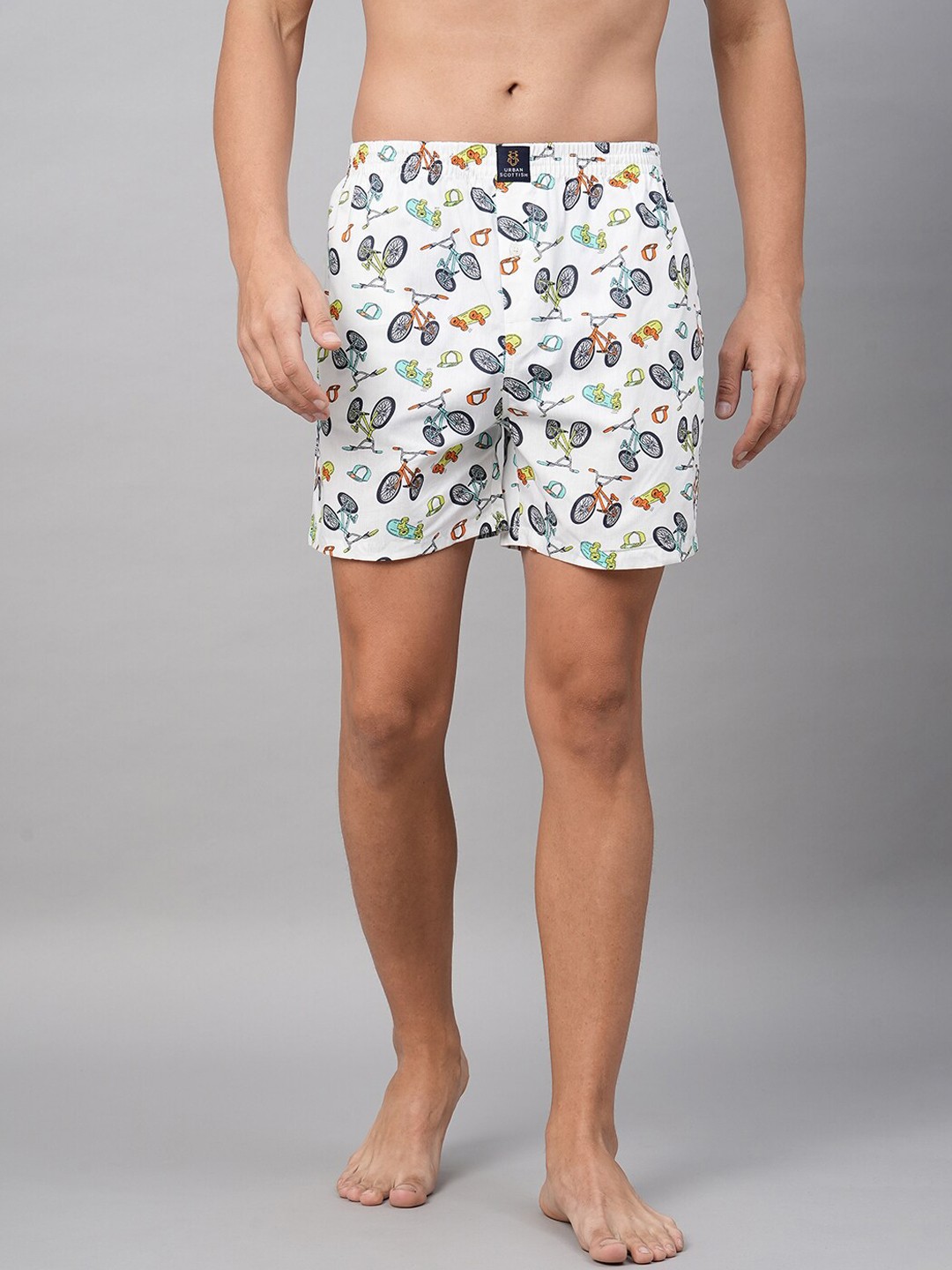 

URBAN SCOTTISH Men Conversational Printed Pure Cotton Boxers, White