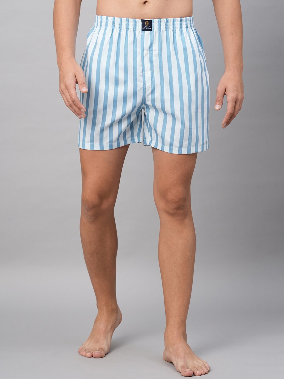 

URBAN SCOTTISH Men Striped Cotton Boxers, Turquoise blue