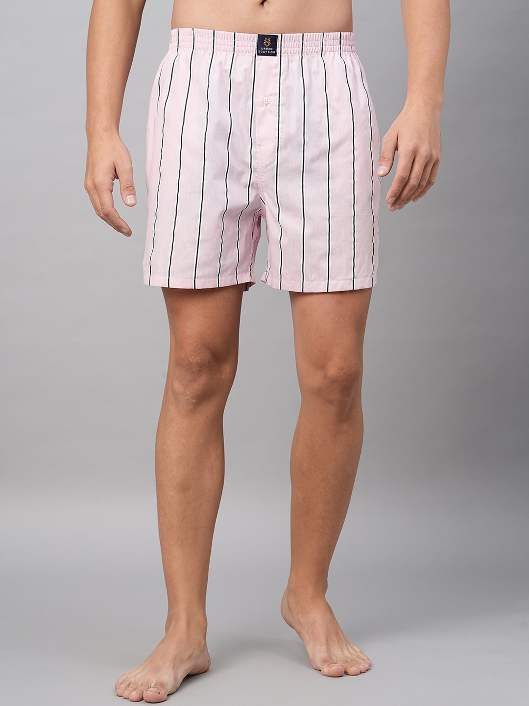 

URBAN SCOTTISH Men Striped Cotton Boxers, Pink