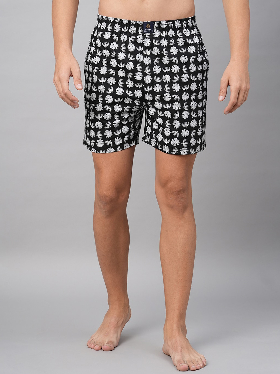 

URBAN SCOTTISH Men Printed Cotton Boxers, Black