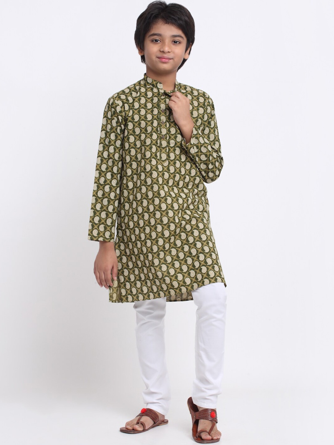 

KRAFT INDIA Ethnic Motifs Printed Cotton Kurta, Green