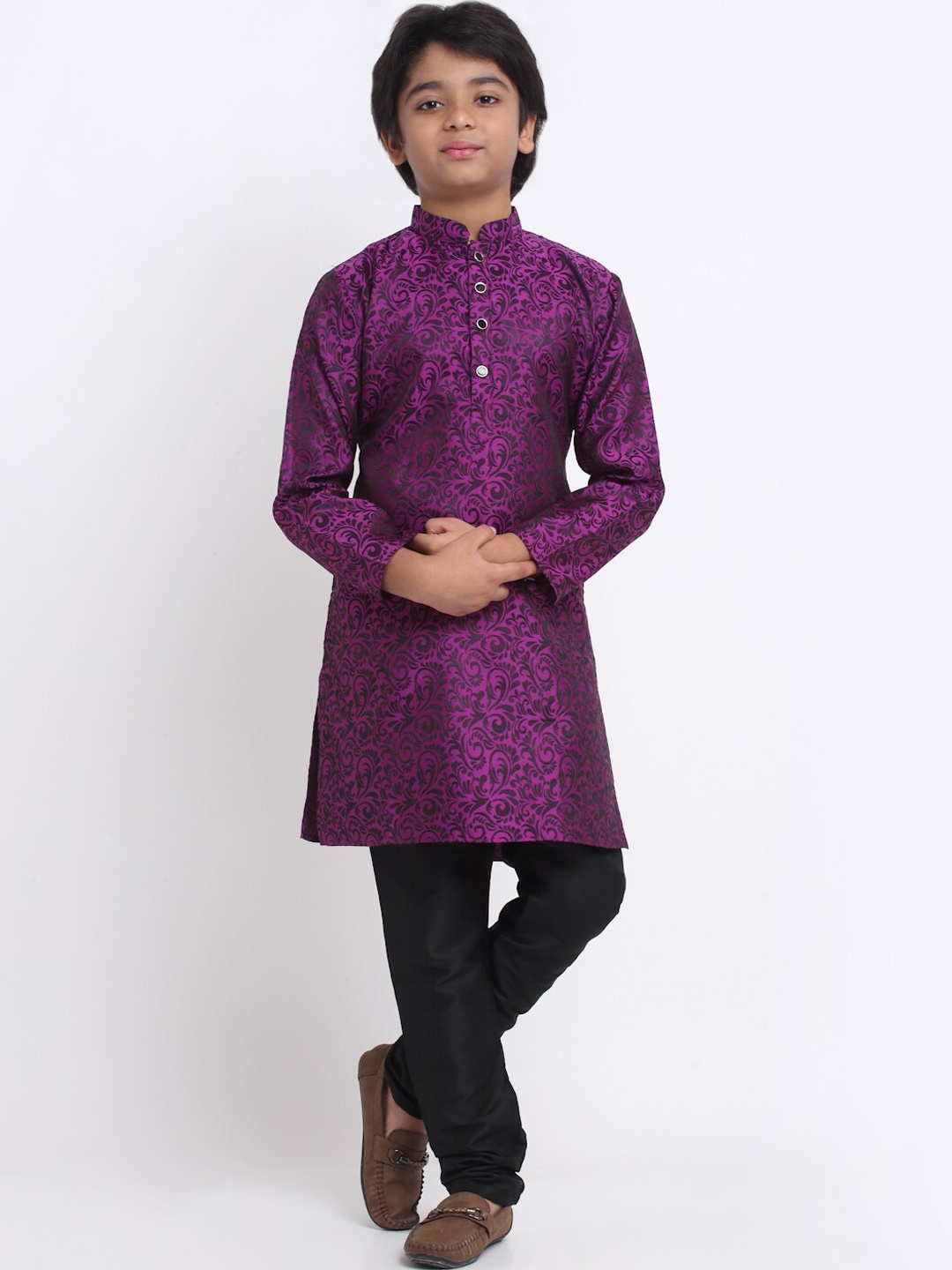 

KRAFT INDIA Boys Floral Woven Design Kurta, Purple