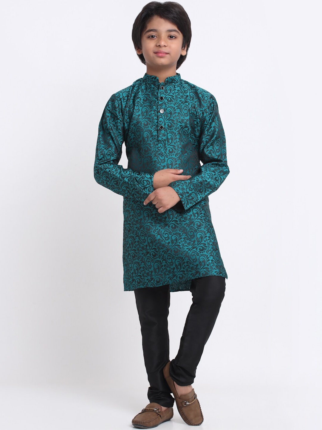

KRAFT INDIA Boys Floral Woven Design Kurta, Green