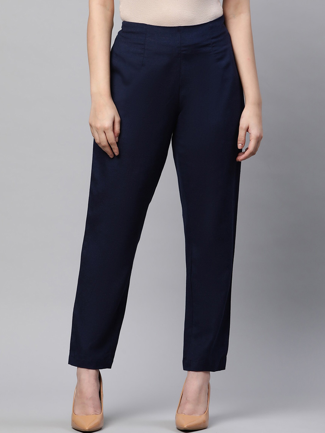 

Linen Club Woman Mid-Rise Slip-On Pencil Trousers, Navy blue