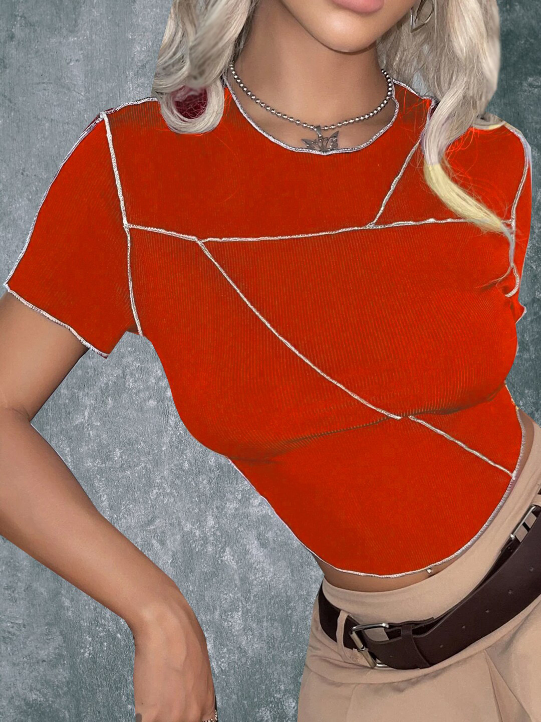 

CLAFOUTIS Red Striped Crepe Top