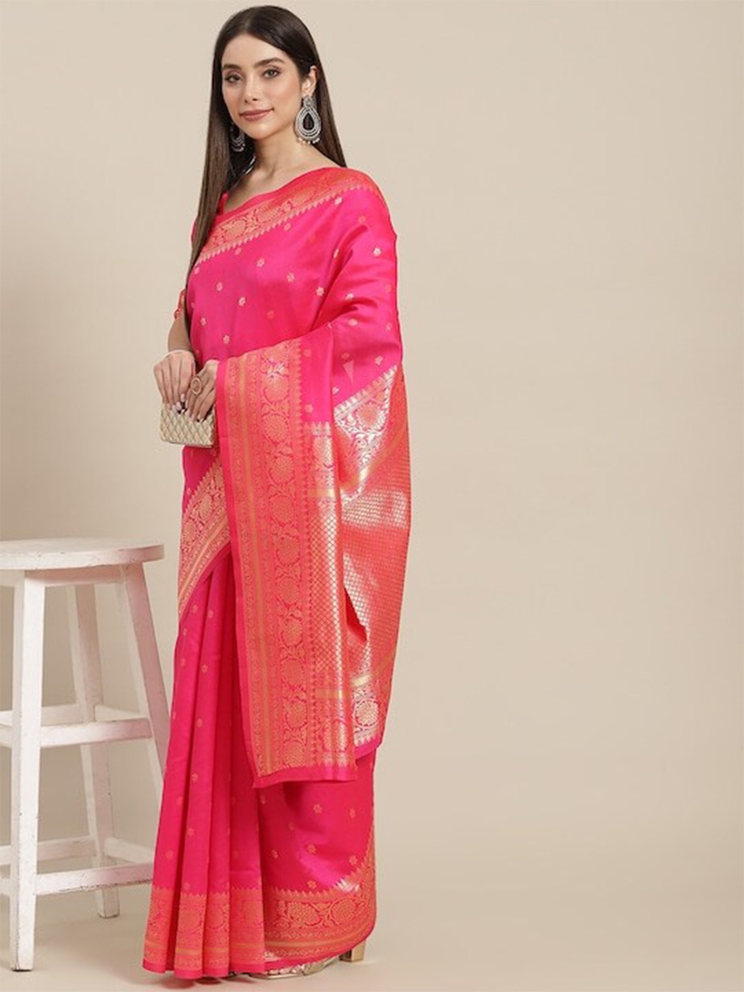 

GAJARAI Ethnic Motifs Woven Design Zari Banarasi Saree, Pink