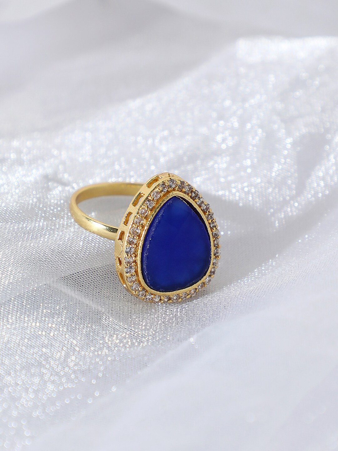 

SOHI Gold-Plated Stone-Studded Adjustable Designer Finger Ring, Blue