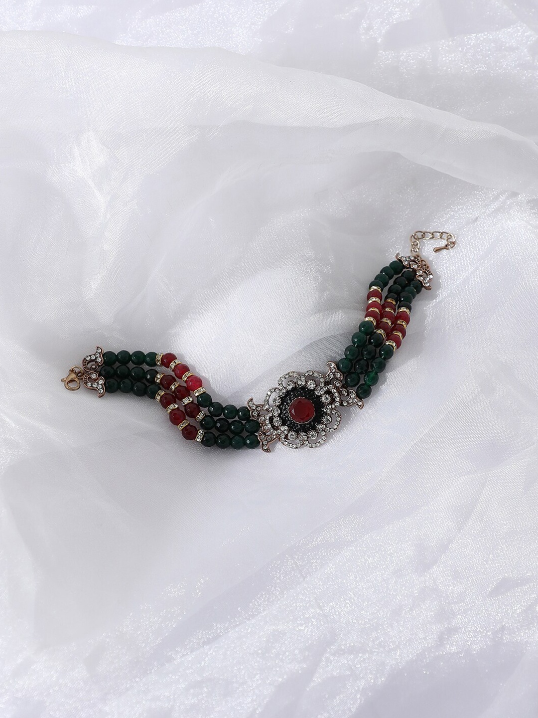 

SOHI Women Gold-Plated Stone Studded & Beaded Multistrand Bracelet, Green